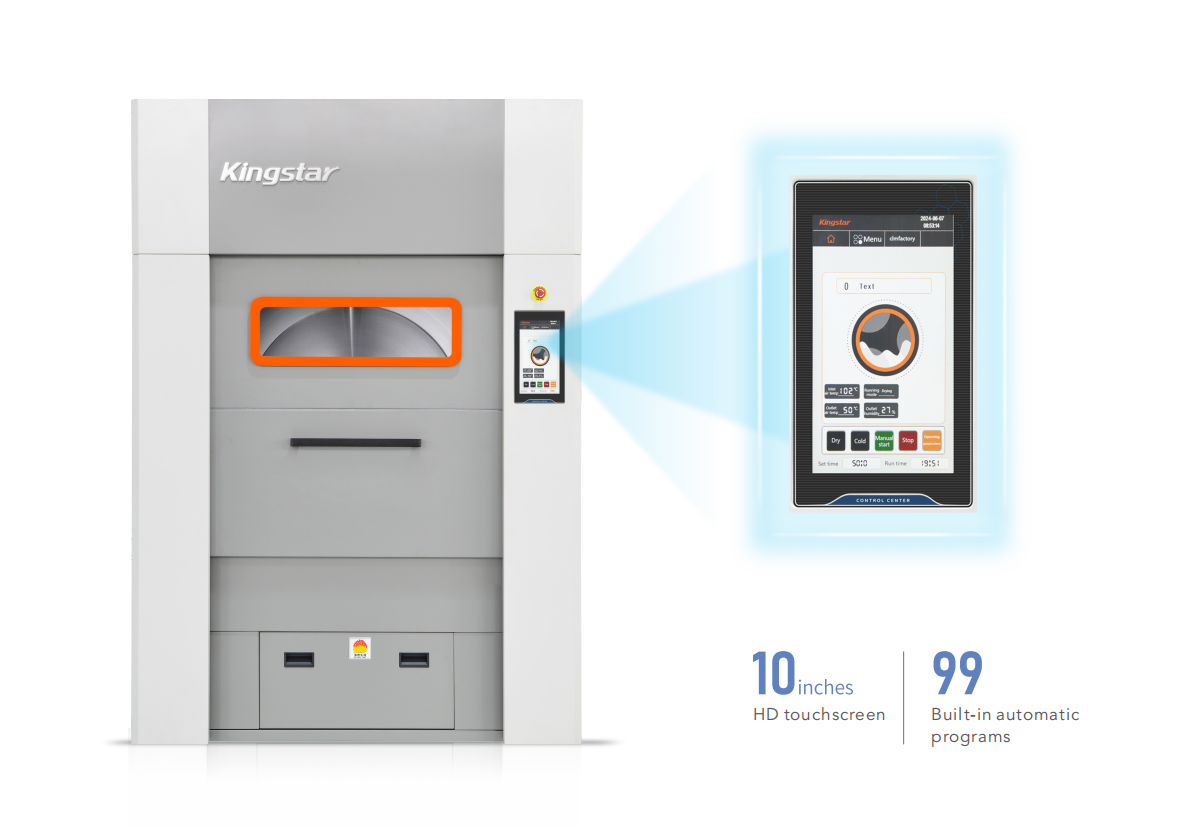 How does the design of an industrial dryer facilitate even heat distribution?